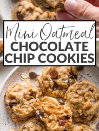 Miniature Oatmeal Chocolate Chip Cookies are adorably bite-sized but packed with flavor, thanks to rich browned butter, plenty of vanilla extract, and a sprinkling of sea salt. Pack these for a little lunch box treat or grab one for a snack -- it's a guaranteed smile, every time.