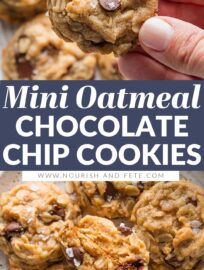 Miniature Oatmeal Chocolate Chip Cookies are adorably bite-sized but packed with flavor, thanks to rich browned butter, plenty of vanilla extract, and a sprinkling of sea salt. Pack these for a little lunch box treat or grab one for a snack -- it's a guaranteed smile, every time.