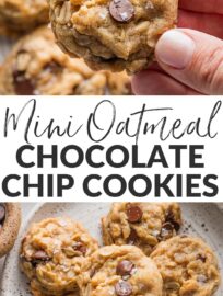 Miniature Oatmeal Chocolate Chip Cookies are adorably bite-sized but packed with flavor, thanks to rich browned butter, plenty of vanilla extract, and a sprinkling of sea salt. Pack these for a little lunch box treat or grab one for a snack -- it's a guaranteed smile, every time.