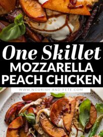This flavorful and vibrant Peach Mozzarella Chicken is one of the first skillet dinners I crave when those late summer peaches start to hit! With tender pan-seared chicken, a tangy balsamic glaze, and plenty of plump fresh basil, this is a celebration of summer in one pan.