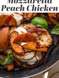 This flavorful and vibrant Peach Mozzarella Chicken is one of the first skillet dinners I crave when those late summer peaches start to hit! With tender pan-seared chicken, a tangy balsamic glaze, and plenty of plump fresh basil, this is a celebration of summer in one pan.