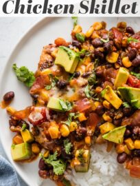 Whip up this Santa Fe Chicken skillet for an easy 30-minute, one-pan meal everyone can get excited about. Tender Southwest-seasoned chicken is pan-seared then nestled in a delicious mixture of salsa, black beans, and corn, with cheese melted on top. Flavorful and satisfying!