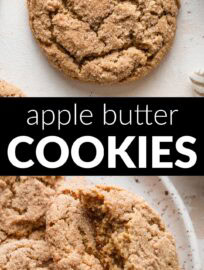 These Apple Butter Snickerdoodles are soft, chewy, and delightfully spiced with the aroma and flavors of fall: apple, cinnamon, nutmeg, and more. This is a true snickerdoodle, sweet and tender, with a cinnamon sugar coating that makes the crackly exterior especially irresistible. Apple season just got even sweeter!