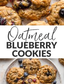 Soft, chewy Blueberry Oatmeal Cookies truly shine with the addition of rich brown butter, sea salt, and cinnamon. Fresh berries perfectly complement the nutty oats, brown sugar delivers a hint of molasses, and it all adds up to a great cookie. We love nothing more with a cup of coffee or tea or to offer as an after-school treat!