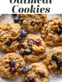 Soft, chewy Blueberry Oatmeal Cookies truly shine with the addition of rich brown butter, sea salt, and cinnamon. Fresh berries perfectly complement the nutty oats, brown sugar delivers a hint of molasses, and it all adds up to a great cookie. We love nothing more with a cup of coffee or tea or to offer as an after-school treat!
