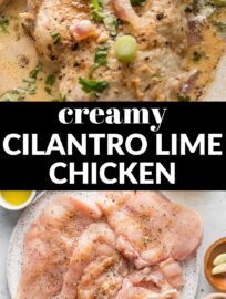 This Creamy Cilantro Lime Chicken skillet is a 30 minute, one-pan meal with major Southwest-inspired flavor and the most delicious light cream sauce. This is a family favorite quick weeknight dinner!