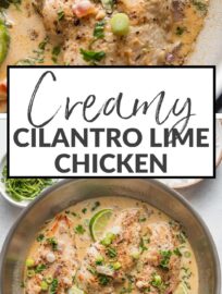 This Creamy Cilantro Lime Chicken skillet is a 30 minute, one-pan meal with major Southwest-inspired flavor and the most delicious light cream sauce. This is a family favorite quick weeknight dinner!