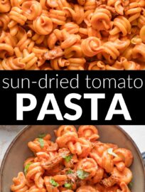 Super quick and easy to make, this Sun-Dried Tomato Pasta still manages to be deliciously creamy and full of flavor, with garlic and Italian herbs infused into a simple from-scratch sauce. There's no better way to turn pantry staples into dinner in about 20 minutes!