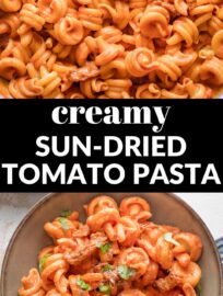 Super quick and easy to make, this Sun-Dried Tomato Pasta still manages to be deliciously creamy and full of flavor, with garlic and Italian herbs infused into a simple from-scratch sauce. There's no better way to turn pantry staples into dinner in about 20 minutes!