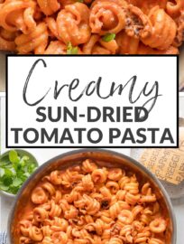 Super quick and easy to make, this Sun-Dried Tomato Pasta still manages to be deliciously creamy and full of flavor, with garlic and Italian herbs infused into a simple from-scratch sauce. There's no better way to turn pantry staples into dinner in about 20 minutes!