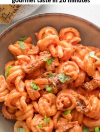 Super quick and easy to make, this Sun-Dried Tomato Pasta still manages to be deliciously creamy and full of flavor, with garlic and Italian herbs infused into a simple from-scratch sauce. There's no better way to turn pantry staples into dinner in about 20 minutes!