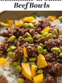 These Ground Beef Bowls with edamame, bell pepper, and rice are one of my favorite dinners that can be made in about 20 minutes yet is totally filling and delicious. Better yet, you can keep most of the ingredients stocked in the freezer or pantry for an ultra-fast emergency dinner anytime that you need.