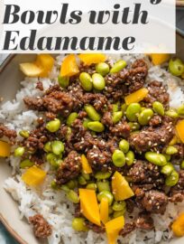 These Ground Beef Bowls with edamame, bell pepper, and rice are one of my favorite dinners that can be made in about 20 minutes yet is totally filling and delicious. Better yet, you can keep most of the ingredients stocked in the freezer or pantry for an ultra-fast emergency dinner anytime that you need.