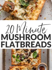 This one is for the mushroom lovers out there: a super easy, quick, and umami-filled Mushroom Flatbread pizza. A fast sauté in butter makes the mushrooms tender and packs in rich flavor, then it's just a few minutes to assemble and about 10 minutes to bake. Easy mealtime perfection!