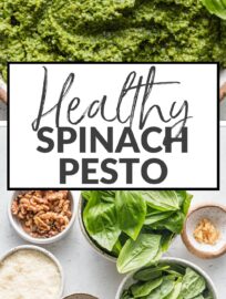 This easy Spinach Pesto tastes just like its traditional basil cousin but is more economical and nutrient-dense! It's got simple ingredients and comes together in about 5 minutes. Use it with pasta, pizza, or anywhere you would use pesto.