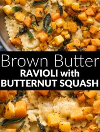 This Brown Butter Ravioli sauce is rounded out with fresh sage, roasted butternut squash, and plenty of fresh Parmesan and cracked pepper. It adds up to a satisfying dish that feels elevated but can come together in just about 30 minutes.