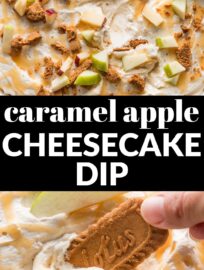 Creamy and rich, this Caramel Apple Cheesecake Dip is a dreamy appetizer or shareable dessert for any fall gathering, with real whipped cream, caramel sauce, and sea salt. Serve with apple slices, graham crackers, and Biscoff cookies for dipping.