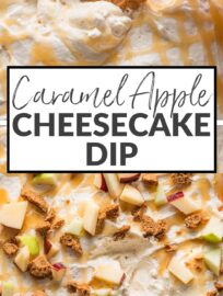 Creamy and rich, this Caramel Apple Cheesecake Dip is a dreamy appetizer or shareable dessert for any fall gathering, with real whipped cream, caramel sauce, and sea salt. Serve with apple slices, graham crackers, and Biscoff cookies for dipping.