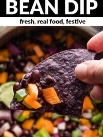Fun, easy, light, and tasty: this Ghoulish Black Bean Dip hits all the notes for lighter fare at your Halloween gathering. It's got real ingredients, is simple but seasonal, and pairs well with blue corn tortilla chips.
