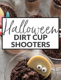 Cute, quick, and tasty, Halloween Dirt Cup Shooters are a fun spin on a classic easy dessert. Whip up the creamy chocolate pudding then have fun with the toppings; they can be as simple or as involved as you want them to be.