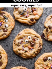 These Spooky Chocolate Chip Cookies are utterly fun and so easy to make, perfect for a festive treat that involves no fuss or special equipment. Press candy eyes and Halloween-themed sprinkles into your favorite cookie base -- ours is included in the recipe here -- and watch faces light up with smiles.