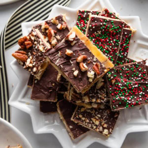 Close up of Christmas cracker candy on a plate.