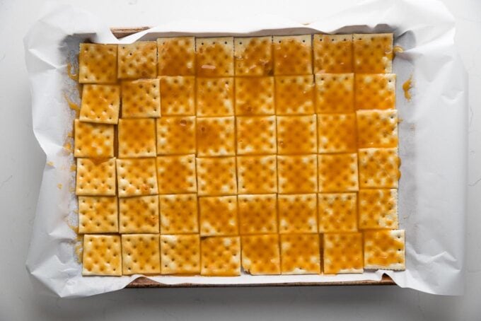 Soft caramel poured over Saltines.