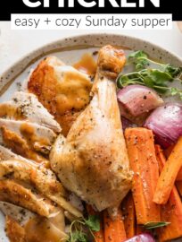 This recipe for a Whole Roast Chicken with veggies is delicious, simple, and so comforting. Roasting a whole chicken at home feels impressive but is surprisingly straightforward once you know what to do, and you can enjoy perfectly tender, juicy, lemon and herb-infused chicken every time.