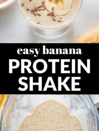 This Banana Protein Shake is satisfyingly creamy, easy to whip up, and tastes like a milkshake, but is made with just 4 simple ingredients and offers more than 20 grams of protein. It's also easy to make vegan and dairy-free. A post-workout must!