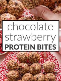 Quick, fun, and tasty, these Chocolate Strawberry Protein Bites are a great way to satisfy your sweet tooth while packing in a little extra nutrition. A simple mix of nut butter, oats, and protein powder forms the base, while a few mini chocolate chips and freeze-dried strawberries add the fun.