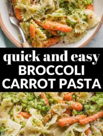 Super simple and yet delicious, this easy Broccoli Carrot Pasta is total comfort food mixed with the colorful veggies we all need. Lemon, garlic, and a hint of red pepper wake up the flavors for a dinner everyone can feel good about.