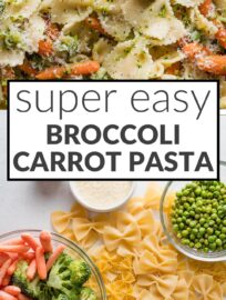 Super simple and yet delicious, this easy Broccoli Carrot Pasta is total comfort food mixed with the colorful veggies we all need. Lemon, garlic, and a hint of red pepper wake up the flavors for a dinner everyone can feel good about.