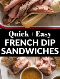 This super easy recipe for French Dips uses deli roast beef to get the classic sandwich and dipping sauce on the table in 25 minutes flat, and my family actually prefers the taste and texture!
