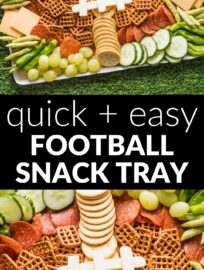 Celebrate game day with this fun, festive, and easy football snack tray full of veggies and small savory bites. It's a great addition to a party spread but also just makes a fun treat for the family to turn watching your team into a special occasion.