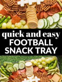 Celebrate game day with this fun, festive, and easy football snack tray full of veggies and small savory bites. It's a great addition to a party spread but also just makes a fun treat for the family to turn watching your team into a special occasion.