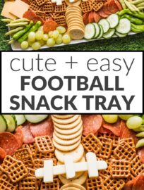 Celebrate game day with this fun, festive, and easy football snack tray full of veggies and small savory bites. It's a great addition to a party spread but also just makes a fun treat for the family to turn watching your team into a special occasion.