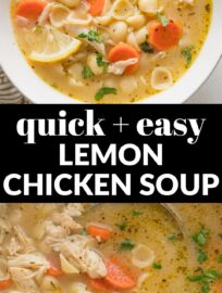 Easy and cozy, this Lemon Chicken Soup has a rich broth, tender vegetables and pasta, juicy chicken, and the bright flavors of lemon, garlic, and Italian herbs. It's a simple and delicious dinner made from wholesome everyday ingredients.