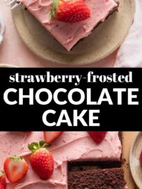 Cheerful to look at and delicious to eat, this Chocolate Sheet Cake with Strawberry Frosting is delightful for Valentine's Day, a baby shower, or the next birthday of your favorite pink or strawberry-loving friend. The cake is rich and moist, the frosting sweet and irresistible, and the whole combination pure homemade magic.