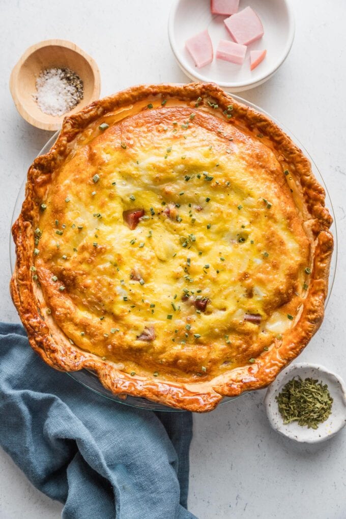 Ham and Swiss quiche just removed from the oven.