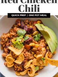 Delicious, easy Red Chicken Chili is made with everyday ingredients and about 15 minutes of prep. With diced tomatoes, red beans, bell pepper, and corn, it's a true one-pot meal that is so flavorful, simple, and always a crowd favorite.