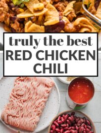 Delicious, easy Red Chicken Chili is made with everyday ingredients and about 15 minutes of prep. With diced tomatoes, red beans, bell pepper, and corn, it's a true one-pot meal that is so flavorful, simple, and always a crowd favorite.
