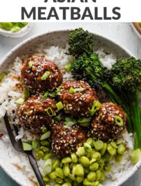 Tender, flavorful, and easy-to-make, these Asian-inspired Meatballs are extra delicious simmered in a sweet and sticky homemade pan sauce. Serve with rice, veggies, and toasted sesame seeds for a build-your-own bowl dinner.