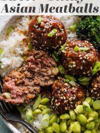 Tender, flavorful, and easy-to-make, these Asian-inspired Meatballs are extra delicious simmered in a sweet and sticky homemade pan sauce. Serve with rice, veggies, and toasted sesame seeds for a build-your-own bowl dinner.