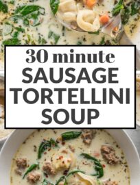This Sausage Tortellini Soup is deliciously creamy yet not too heavy, with tender carrots and spinach, cheese tortellini, and Italian sausage all simmered in a flavorful broth. Best of all, you just need one pot and about 30 minutes to get this served up from start to finish.