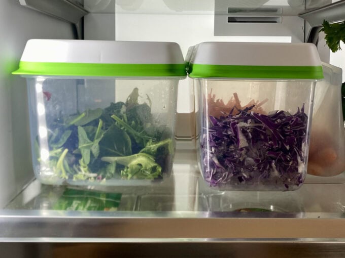 Rubbermaid FreshWork produce savers in a home fridge.