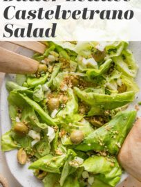 This Butter Lettuce Salad with Castelvetrano olives is simple yet elegant, perfect for dinner with friends or family. It also makes a great lunch paired with a bit of chicken, tuna, or another protein of choice.