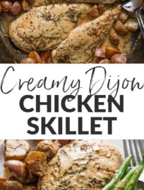 Creamy Dijon Chicken and Potatoes is an irresistible one-skillet wonder that makes a dreamy Sunday supper or upgraded weeknight meal. A simple herb blend and flavorful Dijon cream sauce perfectly dress up tender chicken and crisp baby potatoes -- no oven required.