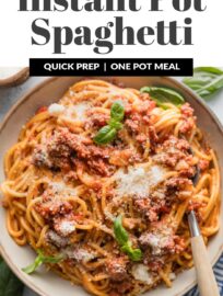 You may not think pasta night can get any easier, but with this Instant Pot Spaghetti and Meat Sauce recipe, the classic becomes a truly one-pot dish. It's almost shocking how perfectly the pressure cooker can tenderize spaghetti and make a flavorful meat and tomato sauce all at once. Add garlic knots and a simple salad to complete the meal.