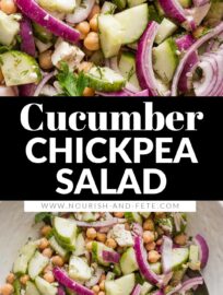 This Cucumber Chickpea Salad is fresh and easy to toss together. With a quick Greek-inspired dressing, it makes a great complement to any Mediterranean main dish, like meatballs, grilled chicken, or fish.