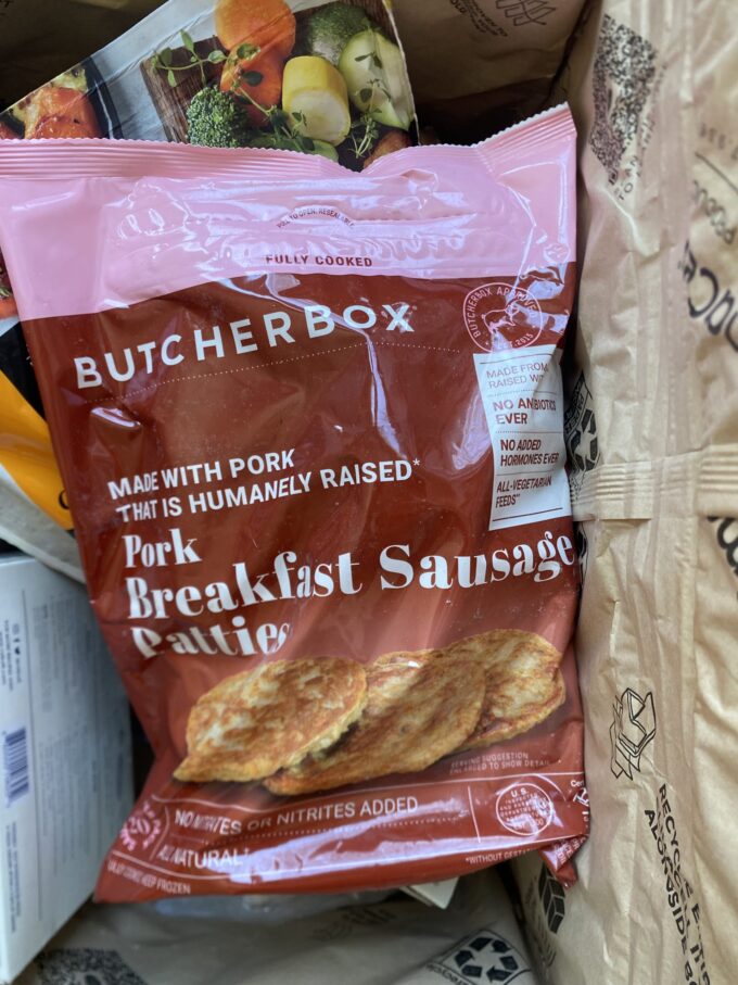 Bag of ButcherBox pork breakfast sausage patties.